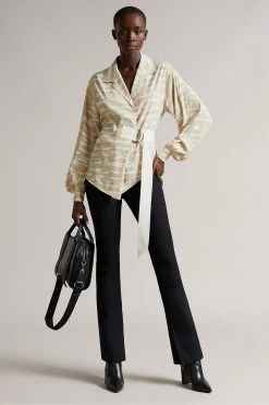 Ted Baker Brown Yellow Faux Wrap Front Top With D-Rings -TED BAKER Sales Store unnamed file 4660