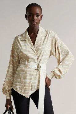 Ted Baker Brown Yellow Faux Wrap Front Top With D-Rings -TED BAKER Sales Store unnamed file 4663