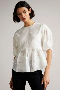 Ted Baker Karni White Exaggerated Puff Sleeve Top -TED BAKER Sales Store unnamed file 4668