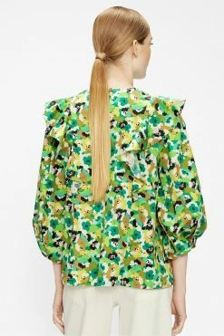 Ted Baker Green Gigie Printed Frill Shoulder Balloon Sleeve Top -TED BAKER Sales Store unnamed file 4670