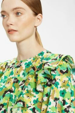 Ted Baker Green Gigie Printed Frill Shoulder Balloon Sleeve Top -TED BAKER Sales Store unnamed file 4672