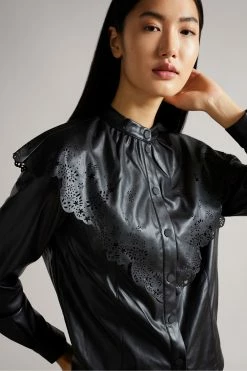 Ted Baker Black Perforated Pleather Top With Collar -TED BAKER Sales Store unnamed file 4696