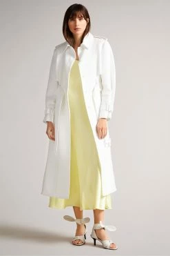 Ted Baker Pira White Fabric Blocked Pleated Trench Coat