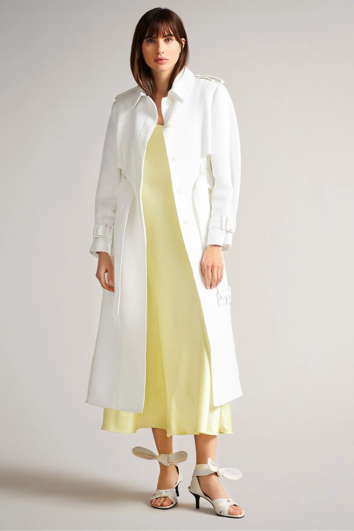 Ted Baker Pira White Fabric Blocked Pleated Trench Coat 3 Ted Baker Pira White Fabric Blocked Pleated Trench Coat