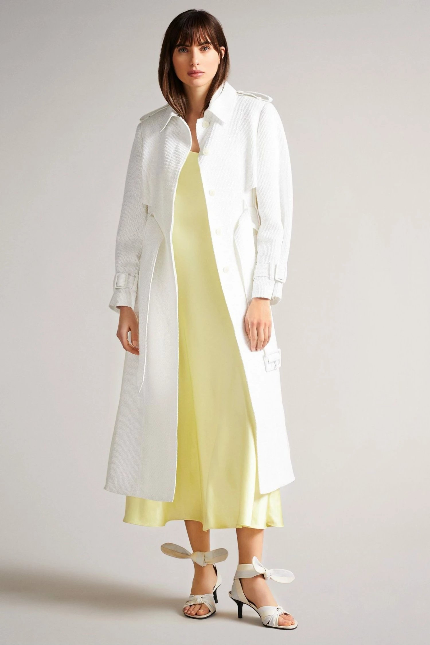 Ted Baker Pira White Fabric Blocked Pleated Trench Coat 5 Ted Baker Pira White Fabric Blocked Pleated Trench Coat - Image 3