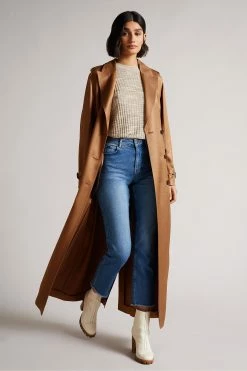 Ted Baker Fabri Brown Flood Length Fluid Drapey Trench Coat