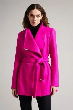 Ted Baker Pink Rosess Short Wool Wrap Coat