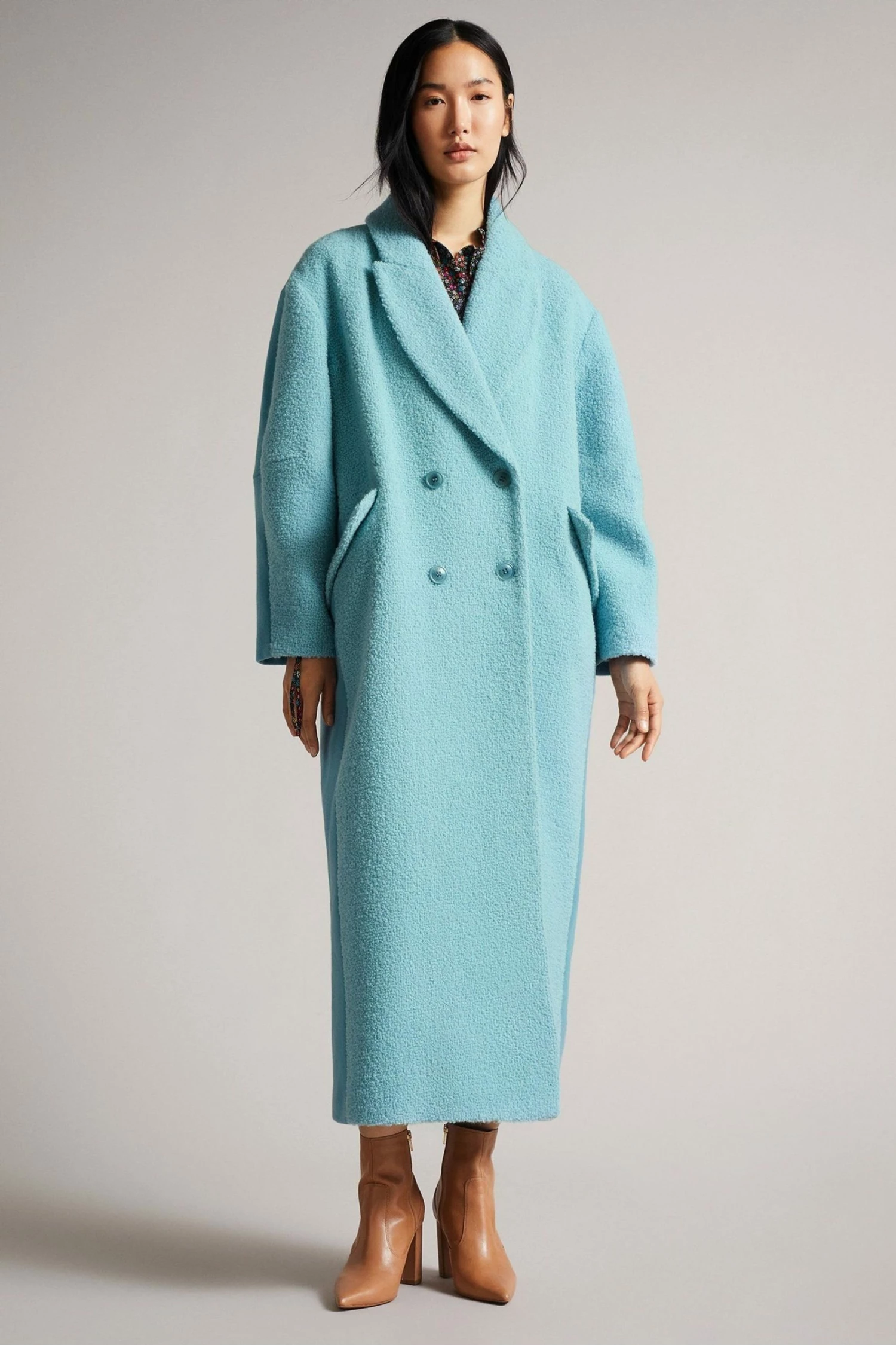 Ted Baker Blue Jjoelle Fabric Blocked Oversized Crombie Coat 4 Ted Baker Blue Jjoelle Fabric Blocked Oversized Crombie Coat - Image 2