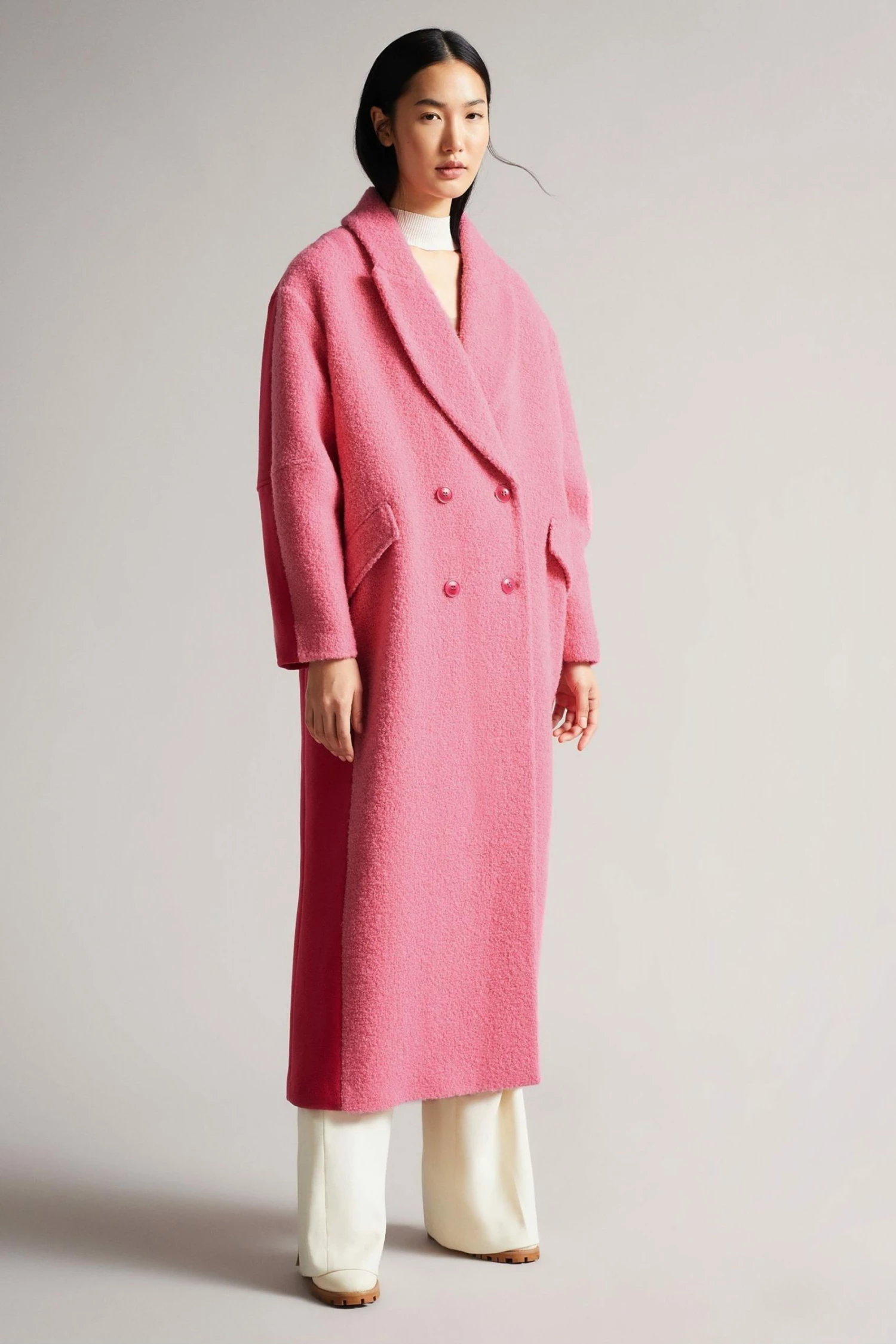 Ted Baker Oversized Deep-Pink Jjoelle Fabric Blocked Crombie Coat 5 Ted Baker Oversized Deep-Pink Jjoelle Fabric Blocked Crombie Coat - Image 3