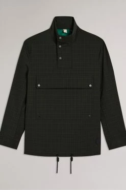 Ted Baker Mens Green Dafen Khaki Checked Overhead Funnel Neck Coat -TED BAKER Sales Store unnamed file 4906