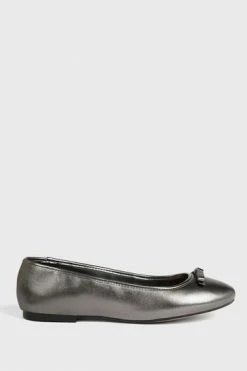 Ted Baker Noraih Grey Metallic Leather Bow Ballerina Shoes -TED BAKER Sales Store unnamed file 4966