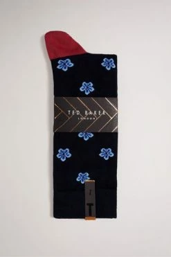 Ted Baker Navy Blue Geometric Flower Pattern Socks -TED BAKER Sales Store unnamed file 5119