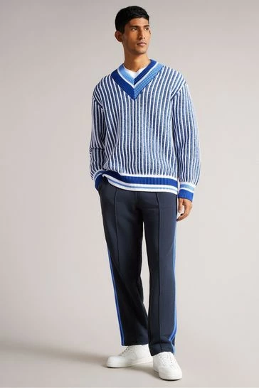 Ted Baker Sloans Navy Blue Jersey Joggers With Stripe Detail 7 Ted Baker Sloans Navy Blue Jersey Joggers With Stripe Detail - Image 5