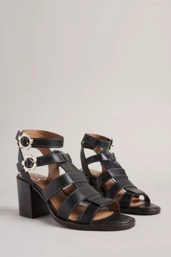Ted Baker Tabaria Black Strappy Block Heeled Leather Sandals -TED BAKER Sales Store unnamed file 5374