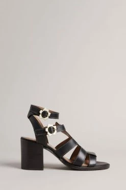 Ted Baker Tabaria Black Strappy Block Heeled Leather Sandals -TED BAKER Sales Store unnamed file 5378