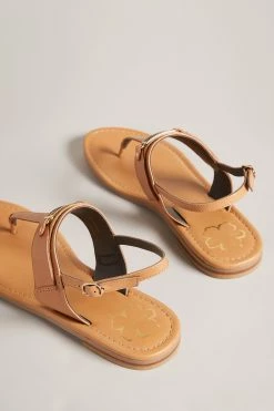 Ted Baker Tan Brown Jazmiah Leather Toe Post Flat Sandals -TED BAKER Sales Store unnamed file 5381