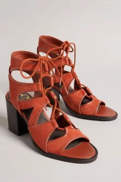 Ted Baker Lyllo Dk-Tan Brown Block Heel Ghillie Sandals -TED BAKER Sales Store unnamed file 5399
