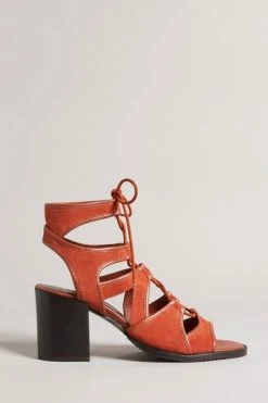 Ted Baker Lyllo Dk-Tan Brown Block Heel Ghillie Sandals -TED BAKER Sales Store unnamed file 5403