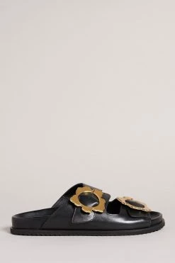 TED BAKER Sales Store 54 Ted Baker Flolah Black Magnolia Buckle Mule Sliders