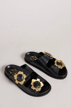 Ted Baker Flolah Black Magnolia Buckle Mule Sliders -TED BAKER Sales Store unnamed file 5406