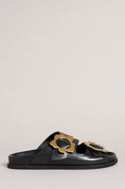 Ted Baker Flolah Black Magnolia Buckle Mule Sliders -TED BAKER Sales Store unnamed file 5408