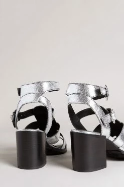 Ted Baker Silver Taylay Strappy Block Heeled Crinkled Leather Sandals -TED BAKER Sales Store unnamed file 5417
