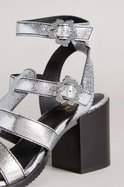 Ted Baker Silver Taylay Strappy Block Heeled Crinkled Leather Sandals -TED BAKER Sales Store unnamed file 5418