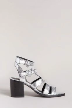 Ted Baker Silver Taylay Strappy Block Heeled Crinkled Leather Sandals -TED BAKER Sales Store unnamed file 5419