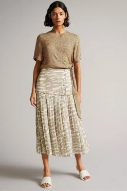 Ted Baker Brown Zebra Camel Dropped Waist Pleated Midi Skirt 10 Ted Baker Brown Zebra Camel Dropped Waist Pleated Midi Skirt -TED BAKER Sales Store unnamed file 5728