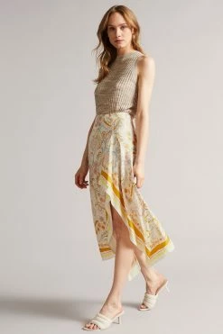 Ted Baker Yellow Rafaele Column Skirt With Curved Asymmetric Panel