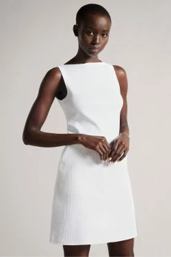 Ted Baker White Dress With Knit Bodice And Tulip Skirt