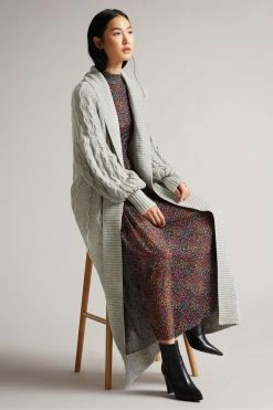 Ted Baker Sallly Mid-Grey Extreme Sleeve Cable Knit Cardigan -TED BAKER Sales Store unnamed file 5911