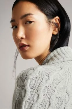 Ted Baker Sallly Mid-Grey Extreme Sleeve Cable Knit Cardigan -TED BAKER Sales Store unnamed file 5912