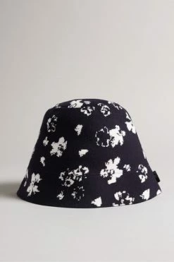 Ted Baker Dk-Navy Blue Ourne All-Over Flower Knitted Bucket Hat -TED BAKER Sales Store unnamed file 6053