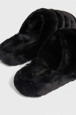 Ted Baker Black Lopsey Faux Fur Mule Slippers -TED BAKER Sales Store unnamed file 6077