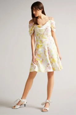 Best Seller 7 Ted Baker Camily White Mini Cowl Front Satin Dress