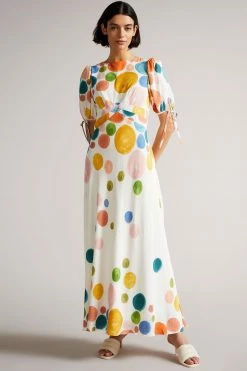 TED BAKER Sales Store 28 Ted Baker White Hunniy Tie Detail Midi Dress