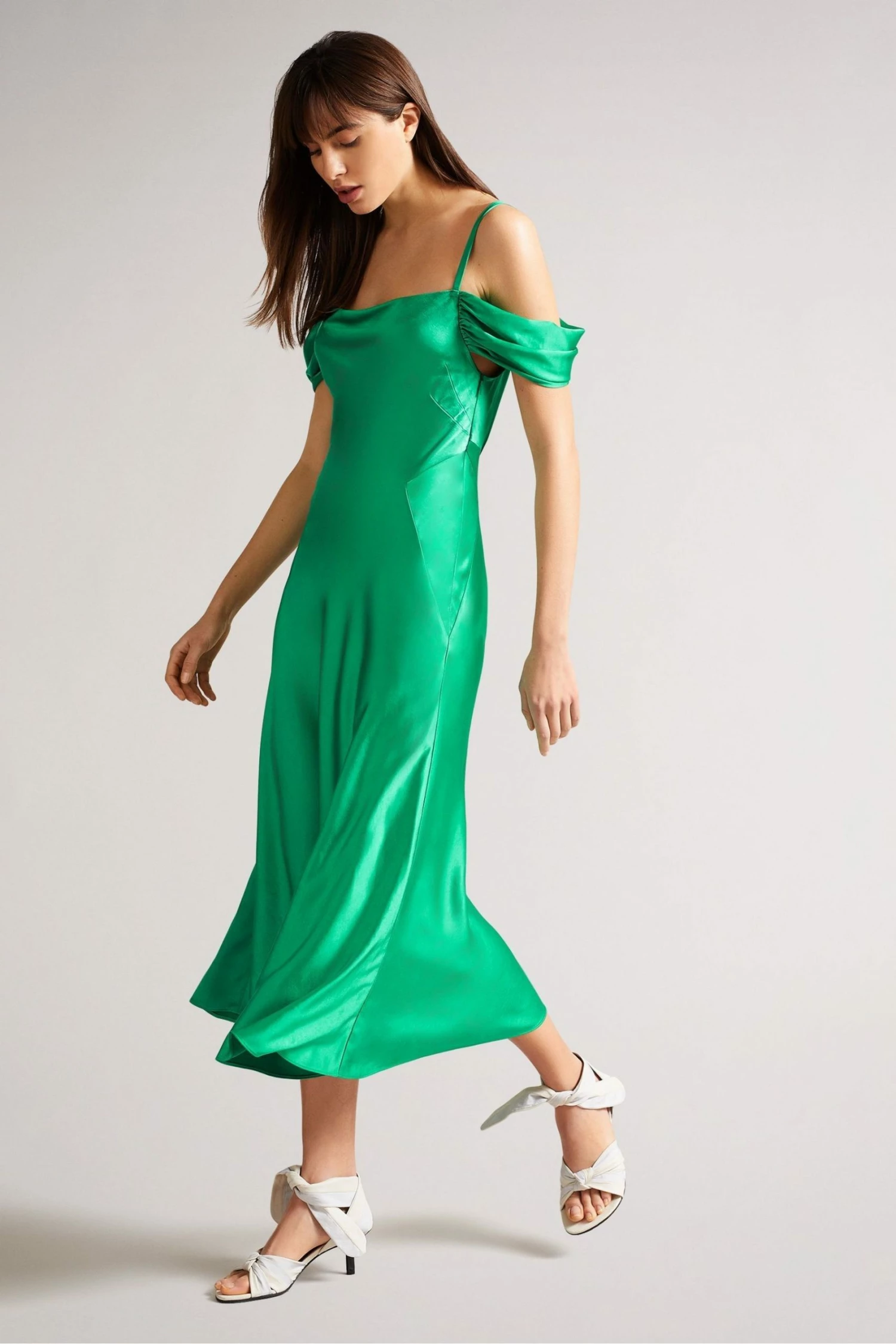 Ted Baker Esta Mid-Green Cold Shoulder Cowl Front Midi Slip Dress 4 Ted Baker Esta Mid-Green Cold Shoulder Cowl Front Midi Slip Dress - Image 2