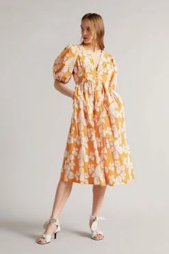 Ted Baker Cinthy Orange Button Front Jacquard Dress -TED BAKER Sales Store unnamed file 758