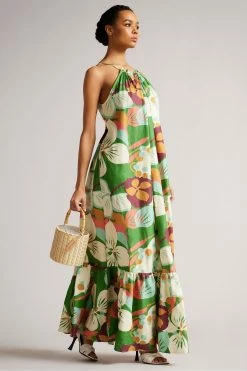 Ted Baker Green Dulina Strappy Linen Maxi Dress With Pleat Detail -TED BAKER Sales Store unnamed file 805