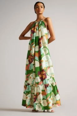 Ted Baker Green Dulina Strappy Linen Maxi Dress With Pleat Detail -TED BAKER Sales Store unnamed file 806