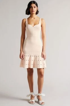 Ted Baker Ambyr Pink Full Needle Stitch Detailed Hem Mini Dress