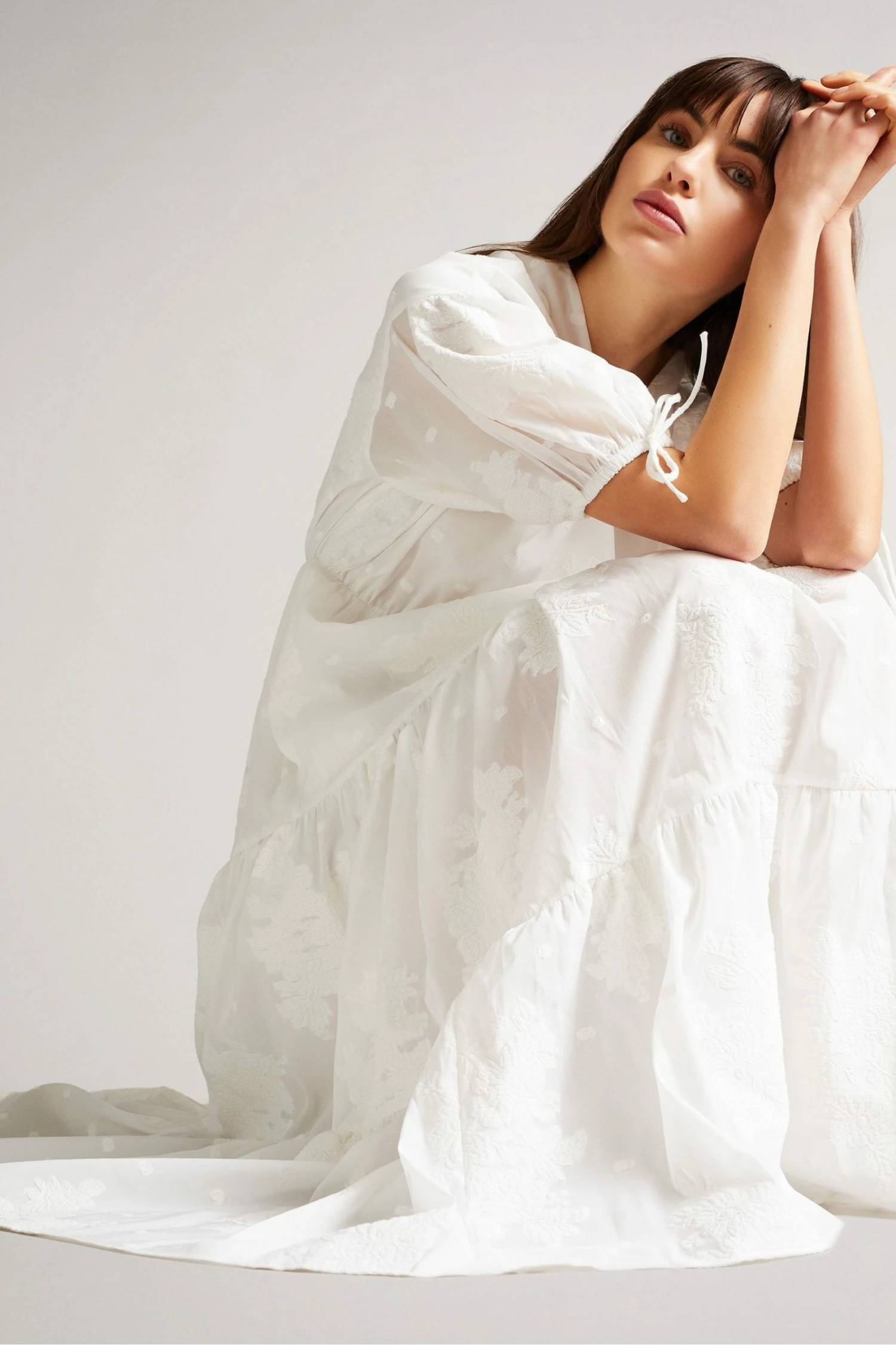 Ted Baker Darita White Puff Sleeve Midi Dress With Fixed Wrap Front 5 Ted Baker Darita White Puff Sleeve Midi Dress With Fixed Wrap Front - Image 3