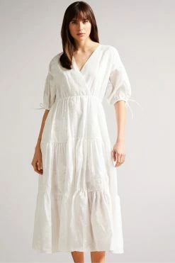 Ted Baker Darita White Puff Sleeve Midi Dress With Fixed Wrap Front 13 Ted Baker Darita White Puff Sleeve Midi Dress With Fixed Wrap Front -TED BAKER Sales Store unnamed file 834