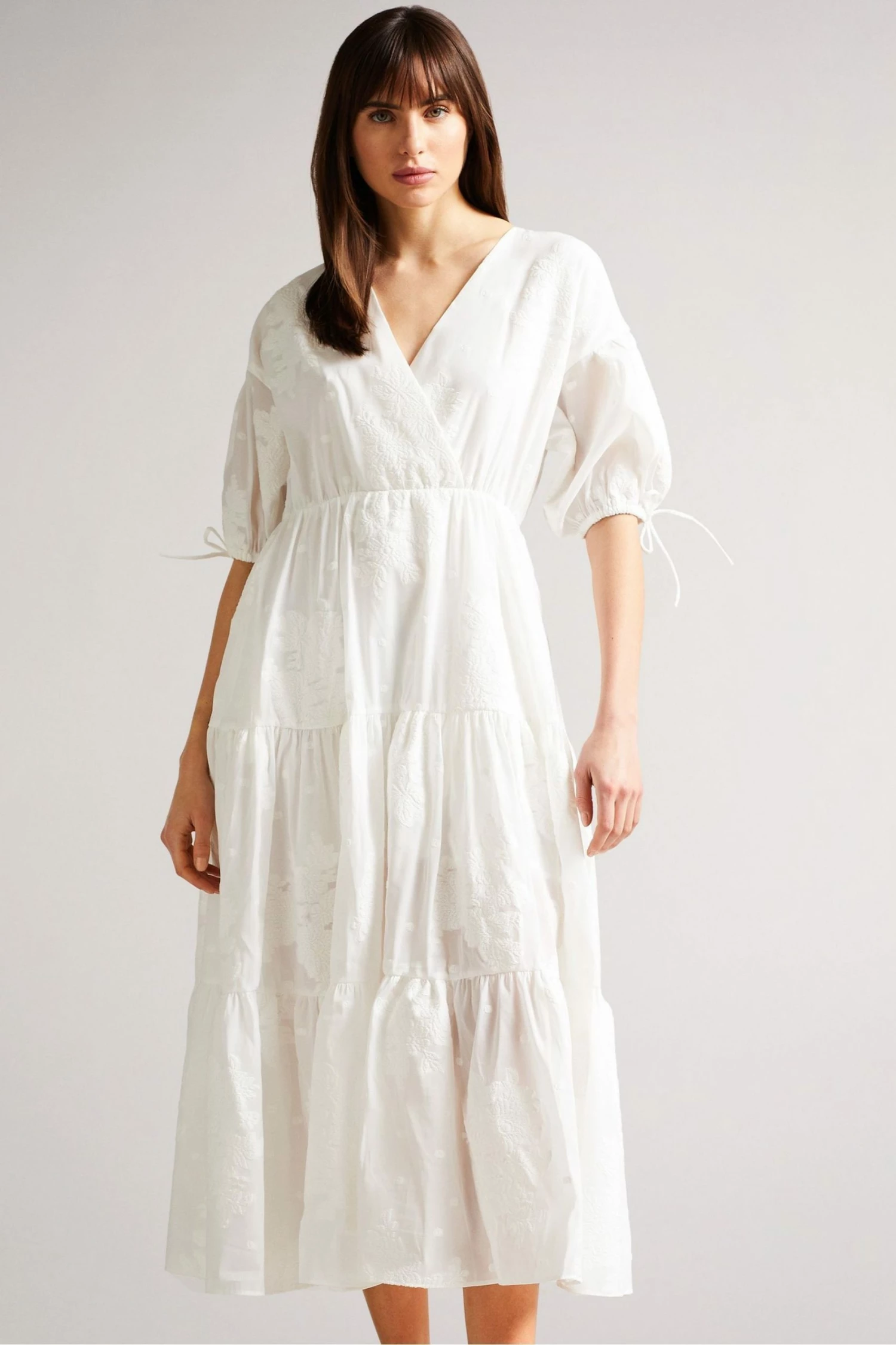 Ted Baker Darita White Puff Sleeve Midi Dress With Fixed Wrap Front 6 Ted Baker Darita White Puff Sleeve Midi Dress With Fixed Wrap Front - Image 4