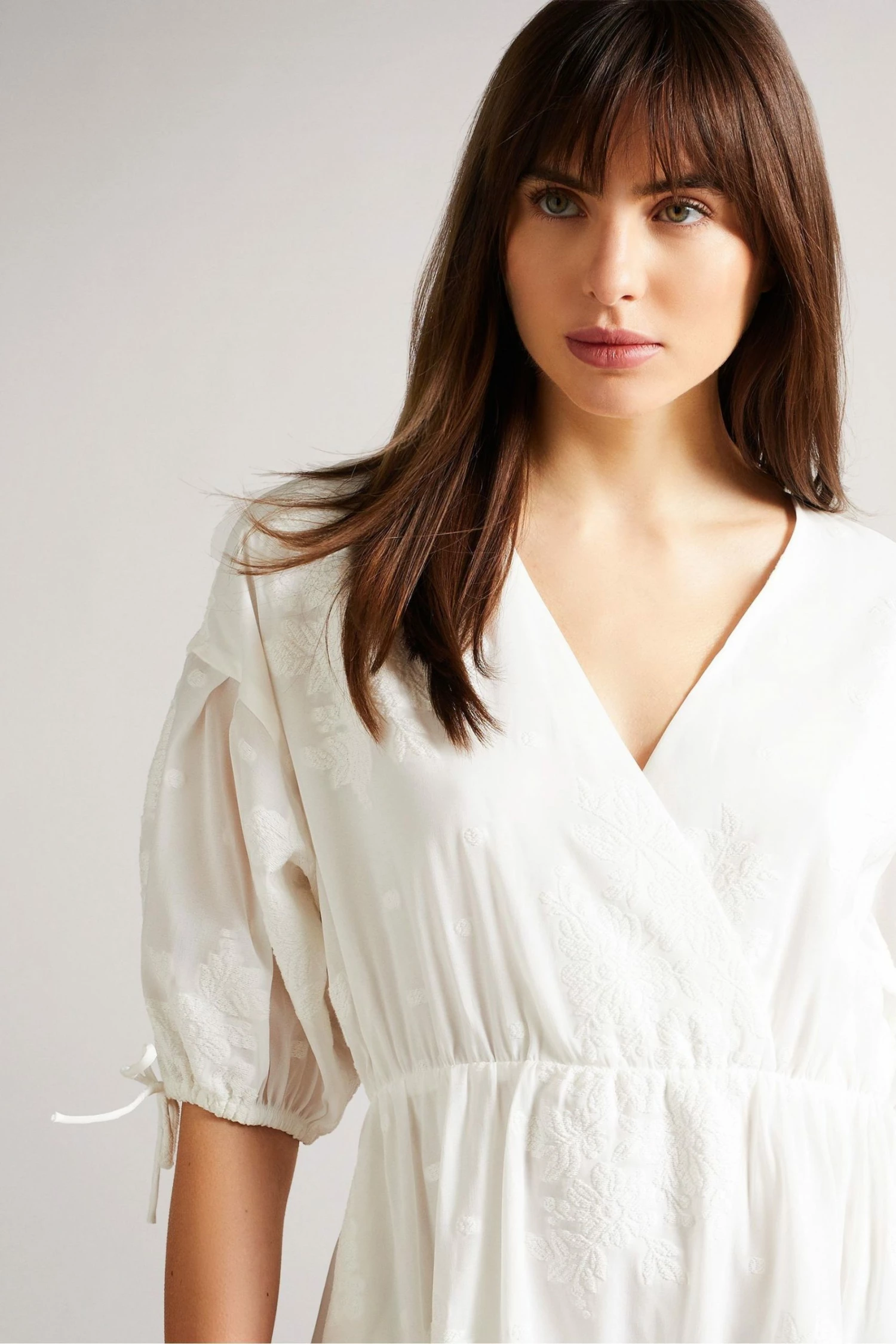 Ted Baker Darita White Puff Sleeve Midi Dress With Fixed Wrap Front 7 Ted Baker Darita White Puff Sleeve Midi Dress With Fixed Wrap Front - Image 5