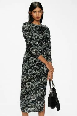 Ted Baker Black Alicah Devore Mesh Sleeve Detail Dress -TED BAKER Sales Store unnamed file 851