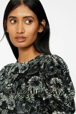 Ted Baker Black Alicah Devore Mesh Sleeve Detail Dress -TED BAKER Sales Store unnamed file 852