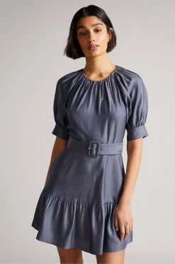 Ted Baker Damiale Dk-Blue Self Belt Detail Mini Dress -TED BAKER Sales Store unnamed file 856
