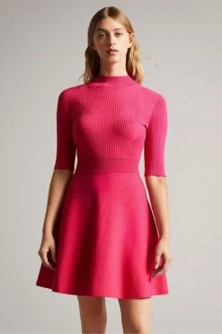 Ted Baker Red Viviiyy Deep-Pink Engineered Skater Dress -TED BAKER Sales Store unnamed file 865
